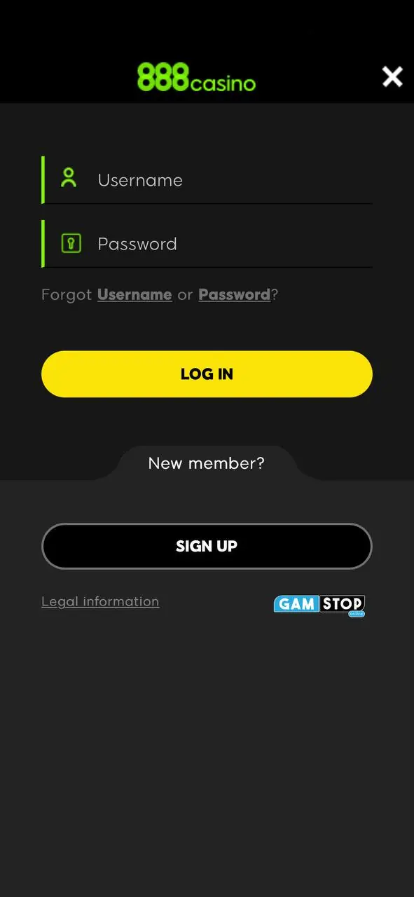 888 Casino Log In page